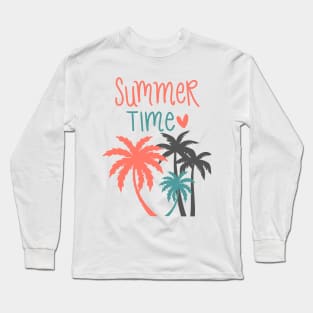 Summer Time Heart Tropical Palm Trees Long Sleeve T-Shirt